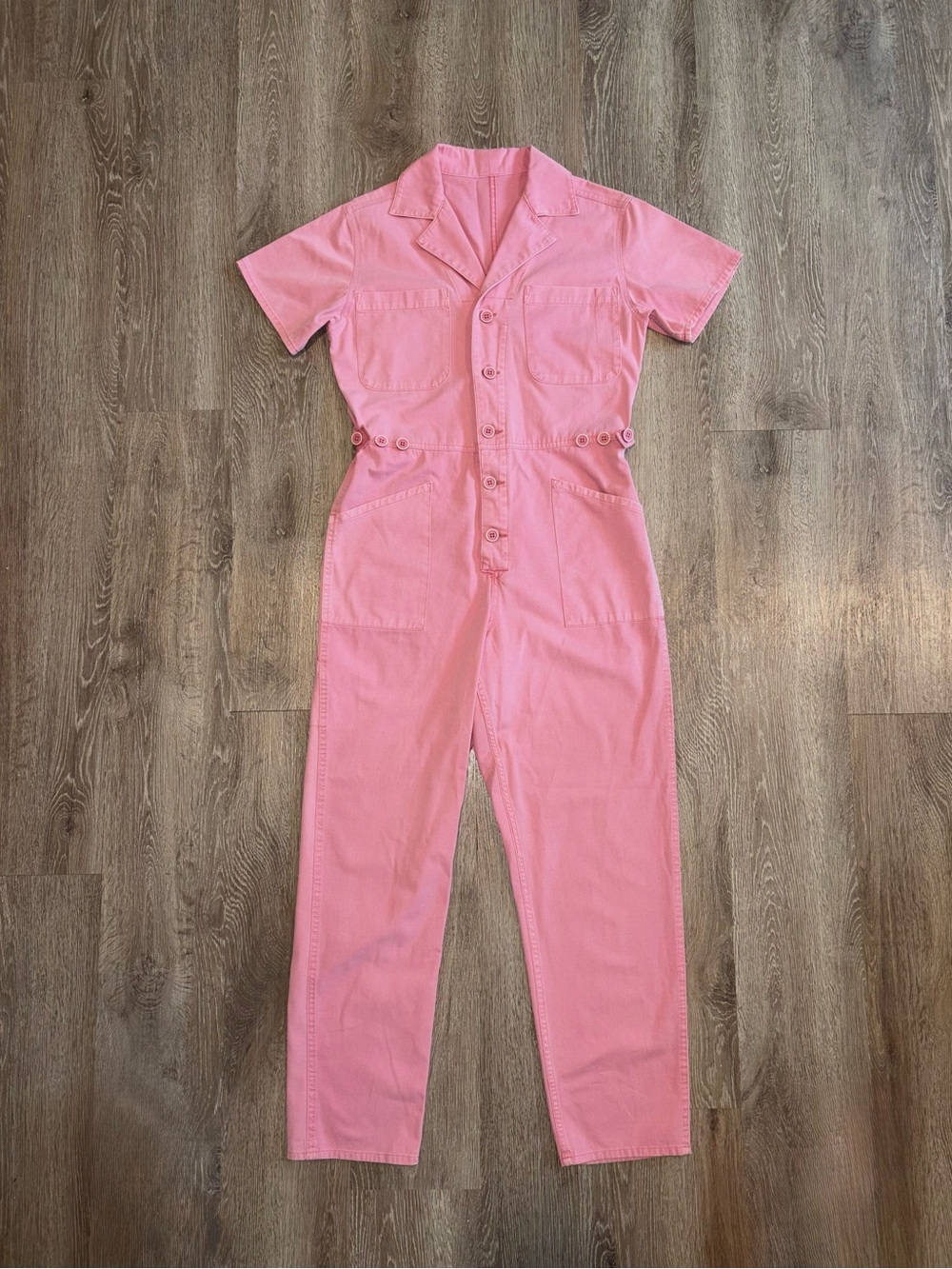 Pistola Pink Short Sleeve Button Front Utility Jumpsuit Straight Leg - Picture 1 of 7